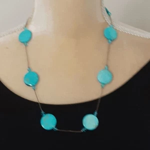 Vintage blue beachy shells beaded necklace delicate - Picture 1 of 2