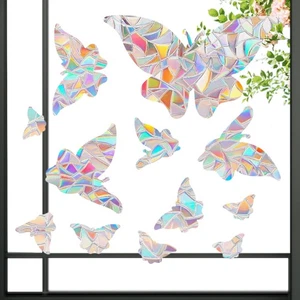 12 piezas forma de mariposa - ventana sujeta calcomanías de ventana anticolisión para - Imagen 1 de 12