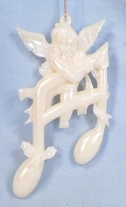 Cherub Music Notes Christmas Ornament Hard Plastic Vintage Angel White - Picture 1 of 4