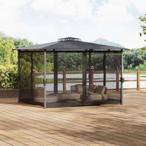 3m Hardtop Gazebo Party BBQ Marquee with Polycarbonate Roof Netting and Curtains - Picture 1 of 17