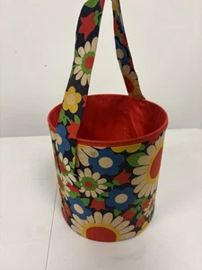 Vintage Flower Power Cloth Trash Can/Planter/ Waste Basket Made in USA - Picture 1 of 7