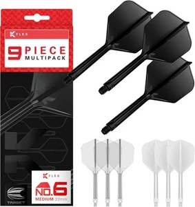 K-Flex Integrated Dart Flights & Shafts No.6 Flight, 9er Pack Black, White & Clear - Bild 1 von 1