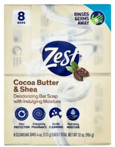 Zest Cocoa Butter & Shea Bar Soap, for All Skin Types, 4 oz, 8 Bars - Picture 1 of 11