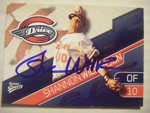 SHANNON WILKERSON signed RED SOX 2010 GREENVILLE DRIVE baseball card AUTO TWINS