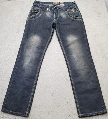 Pantalones de mezclilla Raider para hombre talla 34x32 azul marino puntada en contraste doble solapa bolsillos traseros Foto 1 de 4