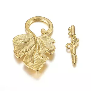 10Sets No-Nickel Tibetan Alloy Toggle Clasps Leaf Golden Jewelry Findings 37.5mm - Picture 1 of 2