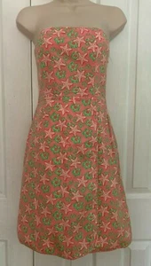 VINEYARD VINES Green Pink Strapless Preppy Dress Starfish Hibiscus Faux Wrap 4 - Picture 1 of 7