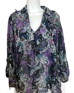 Dressbarn TOP Crinkle 3/4 Sleeve Top 1X Pretty EUC - Picture 1 of 8