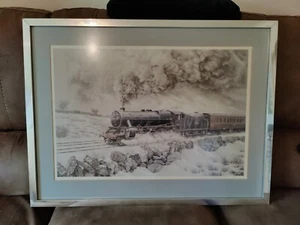 HUGE Signed Ltd. Ed. Art Print BRIAN SLACK 'BLACK ON WHITE' Steam Train In Snow - Picture 1 of 15