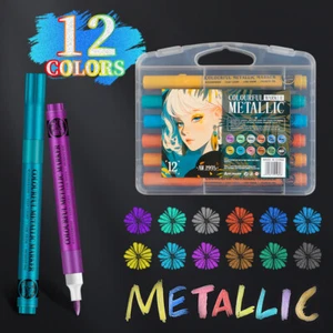 12 Colors Acrylic Glitter Markers Pen, Glitter Paint Pens 1-5mm Soft nib - Picture 1 of 10