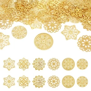 48Pcs Golden Iron Filigree Joiners Flower Links Embellishments 48~65x48~63mm - Picture 1 of 7