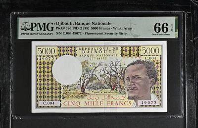 Djibouti 5000 Francs ND 1979 P 38 d Gem UNC PMG 66 EPQ - Image 1 of 3