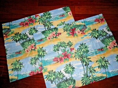  DAN RIVER TROPICAL PARADISE ISLAND PALM TREES BLUE (2) STANDARD PILLOW SHAMS  - Image 1 of 4