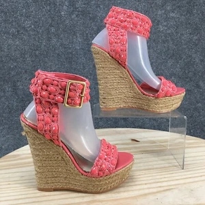 Bebe Heels Womens 6 M Pump Espadrille Pink Buckle Casual Open Toe Wedge Heels - Picture 1 of 16
