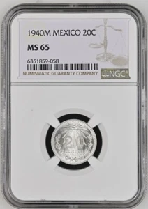 1940M Mexico 20 Centavos NGC MS65 .720 Silver - Picture 1 of 2