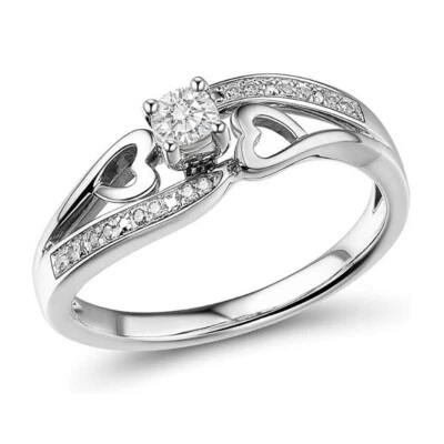 1 Ct Round Lab Created Heart Shape Engagement Promise Ring 14K White Gold Finish - Image 1 of 4