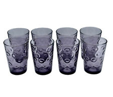 Set Of 8 Small Circleware Amethyst Purple Optic 4” Glass Tumblers Cups Drinking
