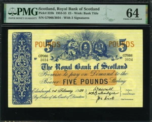 Scotland 1952-1963 ( 1954 ), 5 Pounds, P323b, PMG 64 UNC - Picture 1 of 2