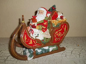 Fitz & Floyd Christmas Santa In Sleigh St Nick Figure Musical Silent Night - Picture 1 of 4