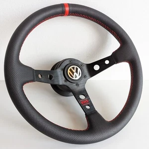 Steering Wheel fits For VW Golf Jetta Mk4 Passat Deep Dish Red Leather 97-04 - Picture 1 of 10