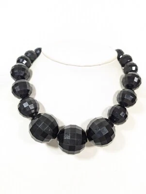 Ретро граненый черный круглый градуированный бусина коренастый заявление ожерелье 20» - Изображение 1 из 4