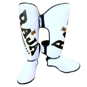 RAJA Kickboxing Shin Guards MuayThai MMA Training Fight Competition Semi Leather - Picture 1 of 18