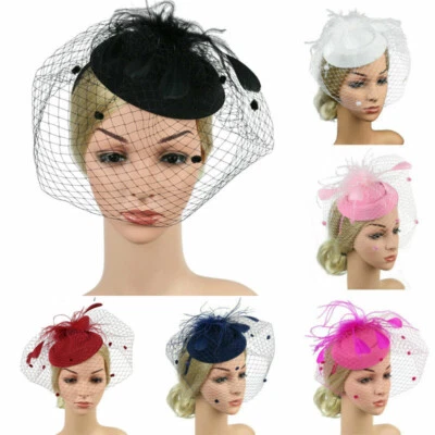 Fascinators Hat Women Wedding Cocktail Tea Party Headwear Mesh Veil Hair Clip - Image 1 of 4