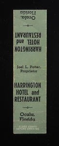 1930s 12 UP MATCH Harrington Hotel and Restaurant Joel L. Potter Ocala FL Marion - Picture 1 of 2