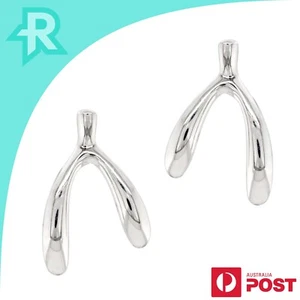 Wishbone Sterling Silver 925 Stud Earrings - Picture 1 of 7