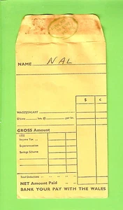 #D149. THE WALES BANK CASH WAGES PAY ENVELOPE, DISNEY PASSBOOKS BACK - Picture 1 of 2