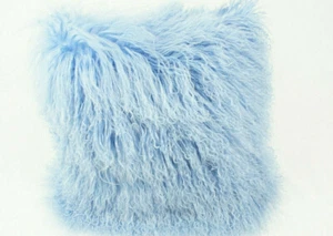 Tibetlammfell Kissen 40x40cm Farbe Himmelblau echtes lockiges Lammfell - Bild 1 von 5