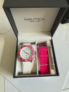 Unisex Nautica N11603G NSR 100 J-Class Pink bezel white dial Watch NEW - Picture 1 of 8