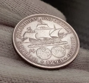 1893 SILVER coin Columbian Fair 1/2 Half Dollar cob Columbus SANTA MARIA ship - Picture 1 of 9