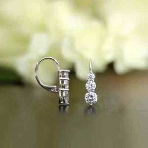 2.00 Ct Round Cut Lab-Created Diamond Huggie Hoop Earrings 14K White Gold Plated - Picture 1 of 6