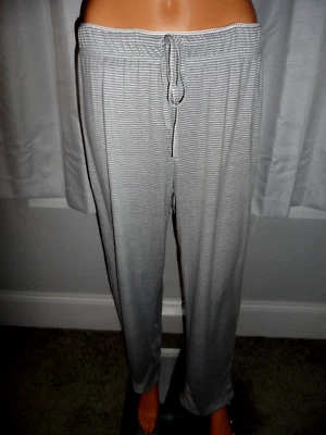 Great Tahari 尺寸 L 灰色白色条纹抽绳睡衣裤女式全新无标签 — 第 1/4 张图片