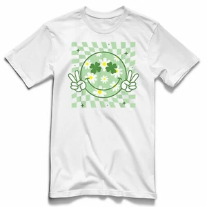 Retro Groovy Shamrock Smile St Patrick's Day T-shirt For Men & Women Shirt Top - Picture 1 of 9