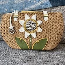 Designer Brighton Leather Flowers on Straw Rattan Bag  2-Handle Multi-pocket