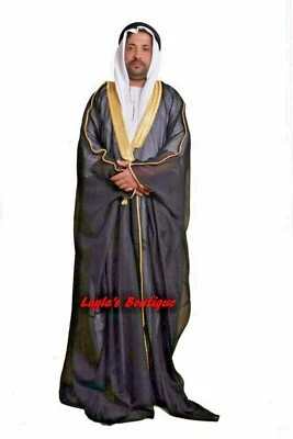 VESTIDO ÁRABE CAPA BISHT NEGRO THOBE SAUDI HOMBRE BATA EID Foto 1 de 2