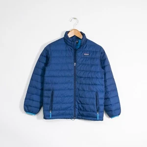 Patagonia Down Puffer Jacket Kids Large Goose Fill Insulated Full Zip Distressed - Picture 1 of 11