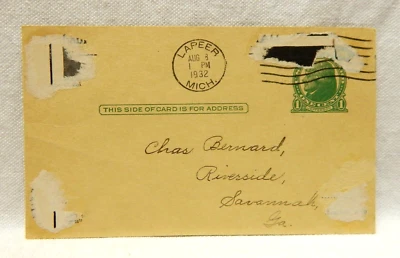 UX27 THOMAS JEFFERSON POSTAL CARD POSTMARKED 1932 - Image 1 of 2