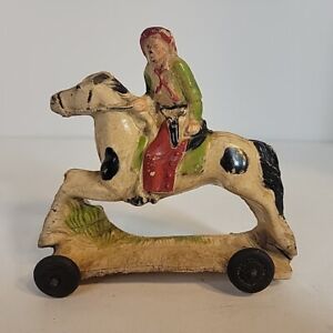 RARE 1940s Vintage Arcor Toys Rubber Cowboy On Horse w/ Wheels For Parts Repair