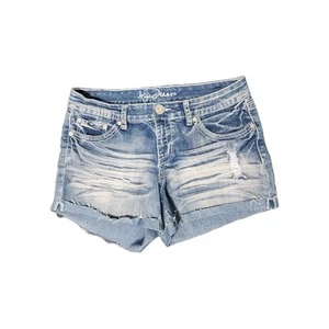 Ariya Jeans Shorts Size 11/12 Flap Pockets Stretch ,Thick Stitching Distressed  - Picture 1 of 9