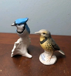 Vintage Goebel Vogel Figur Paar W. Germany 60er Jahre Blauer Eichelhäher & Wiesenlerche Deko  - Bild 1 von 10