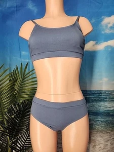 NWT Cupshe Two Piece Bikini Size Small Ribbed Powder Blue - Picture 1 of 5