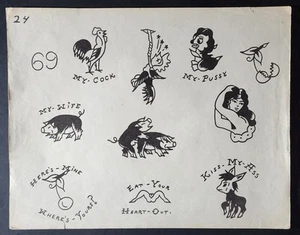 1960er ORIGINAL Vintage früher Spaulding & Rogers Shop gebrauchtes Tattoo Flash Blatt 24 - Bild 1 von 13