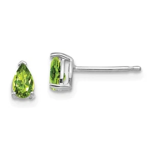 14k White Gold Pear Peridot Stud Earrings for Women 0.42gm L-6 mm - Picture 1 of 4