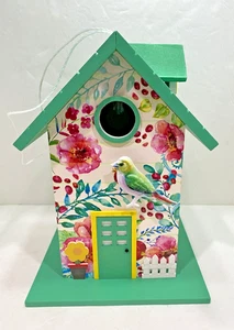 Vogelhaus aus Holz Gründach mit Blumenmuster - Bild 1 von 4