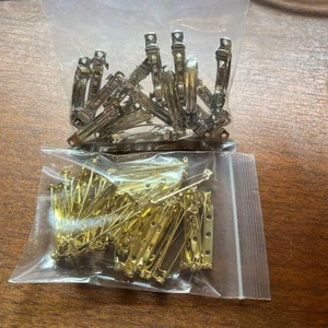 Pack of Bar Pins Brooch Clasp Pin Backs Gold and Barrette Backs Silver DIY Craft - Picture 1 of 13