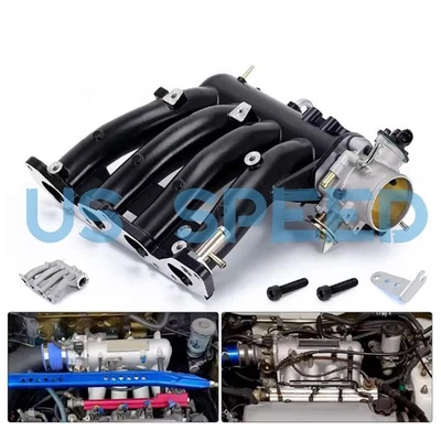 Intake Manifold+70mm Throttle Body For Honda Civic CRX DEL SOL D15 D16 D Series - Image 1 of 4
