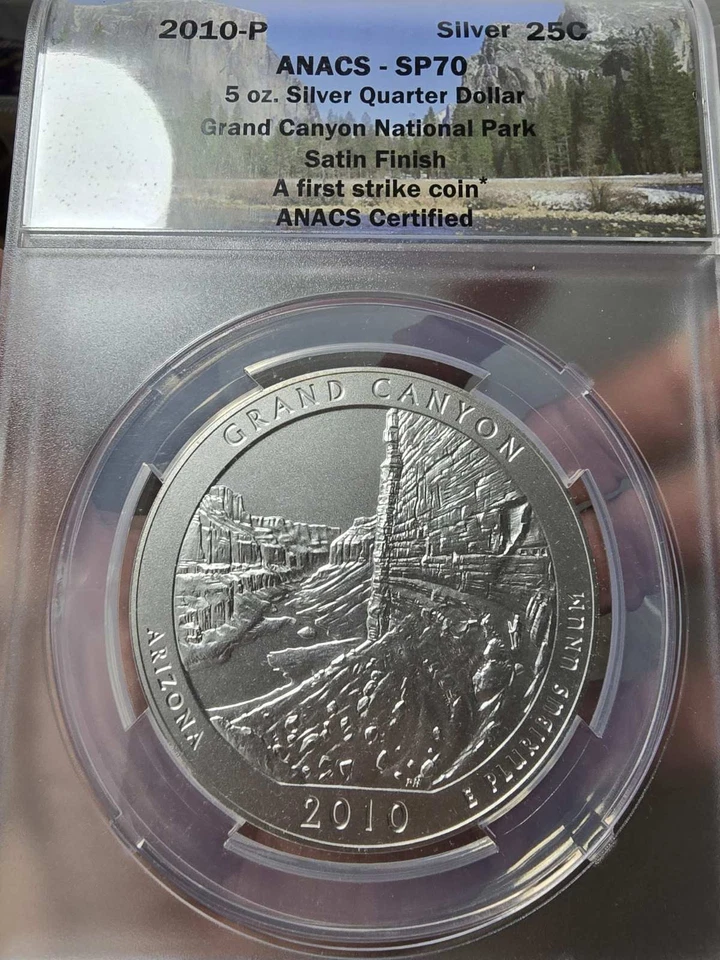 2010 P 5 oz Silver Grand Canyon National Park ANACS First Strike SP70 TOP POP  - Image 1 of 4